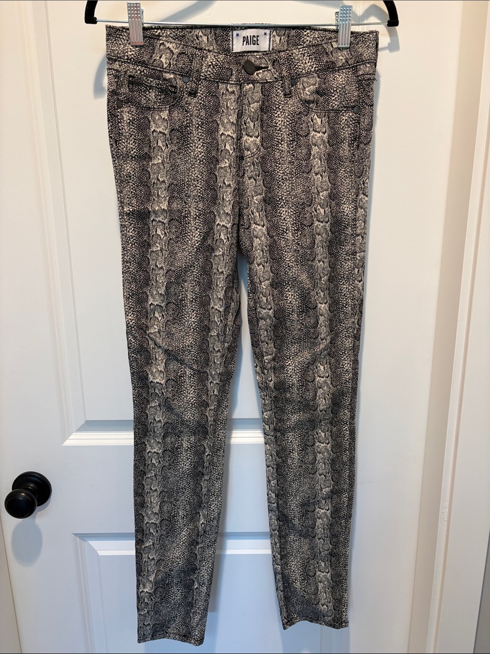 PAIGE Black and Cream Snake-Print Skinny Jeans jeggings
